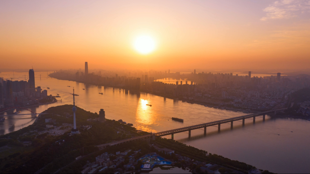 武汉日出延时航拍全景